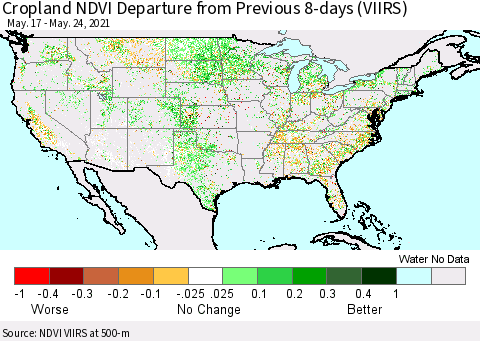 United States Cropland NDVI Departure from Previous 8-days (VIIRS) Thematic Map For 5/17/2021 - 5/24/2021