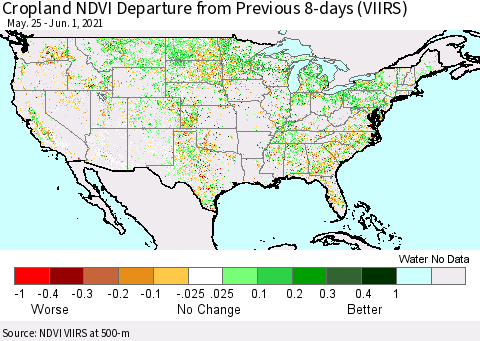 United States Cropland NDVI Departure from Previous 8-days (VIIRS) Thematic Map For 5/25/2021 - 6/1/2021