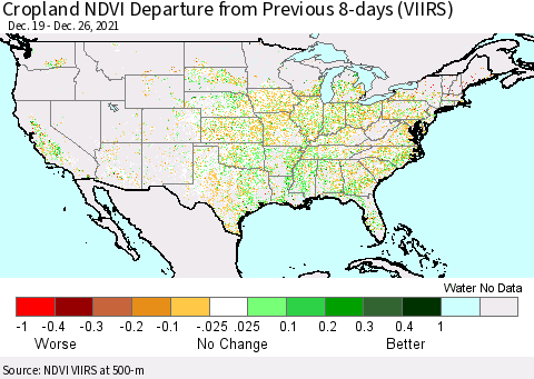 United States Cropland NDVI Departure from Previous 8-days (VIIRS) Thematic Map For 12/19/2021 - 12/26/2021