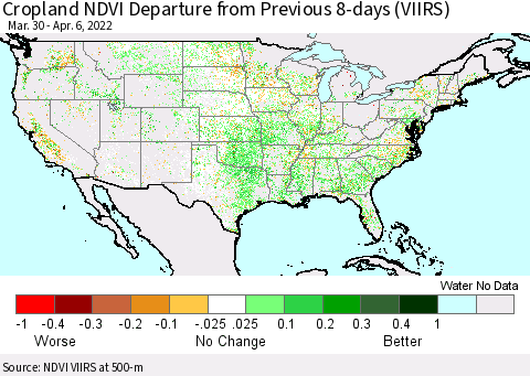 United States Cropland NDVI Departure from Previous 8-days (VIIRS) Thematic Map For 3/30/2022 - 4/6/2022