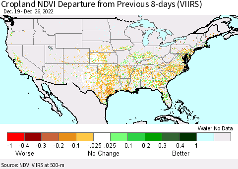 United States Cropland NDVI Departure from Previous 8-days (VIIRS) Thematic Map For 12/19/2022 - 12/26/2022