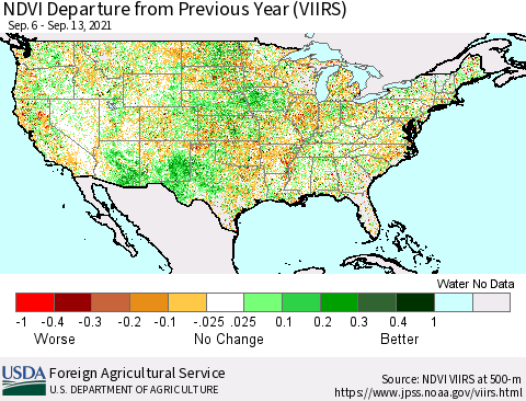 United States NDVI Departure from Previous Year (VIIRS) Thematic Map For 9/11/2021 - 9/20/2021