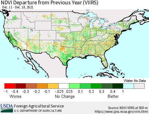 United States NDVI Departure from Previous Year (VIIRS) Thematic Map For 12/11/2021 - 12/20/2021