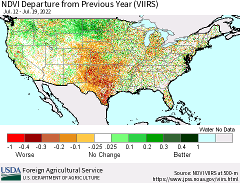 United States NDVI Departure from Previous Year (VIIRS) Thematic Map For 7/11/2022 - 7/20/2022