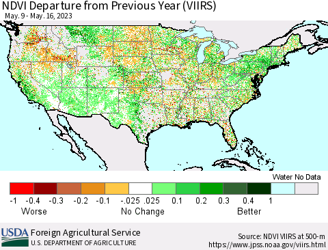 United States NDVI Departure from Previous Year (VIIRS) Thematic Map For 5/11/2023 - 5/20/2023