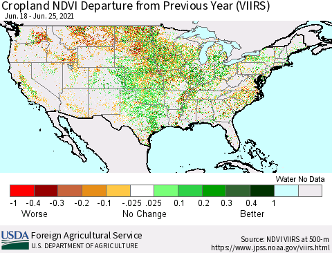 United States Cropland NDVI Departure from Previous Year (VIIRS) Thematic Map For 6/21/2021 - 6/30/2021