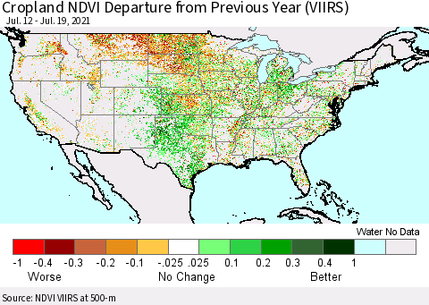 United States Cropland NDVI Departure from Previous Year (VIIRS) Thematic Map For 7/12/2021 - 7/19/2021