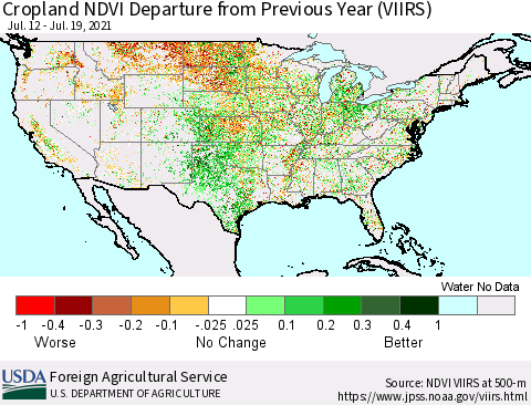 United States Cropland NDVI Departure from Previous Year (VIIRS) Thematic Map For 7/11/2021 - 7/20/2021