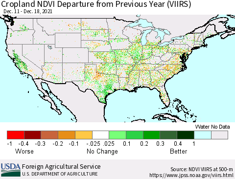 United States Cropland NDVI Departure from Previous Year (VIIRS) Thematic Map For 12/11/2021 - 12/20/2021