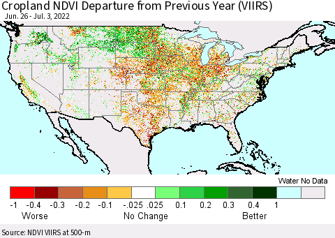 United States Cropland NDVI Departure from Previous Year (VIIRS) Thematic Map For 6/26/2022 - 7/3/2022