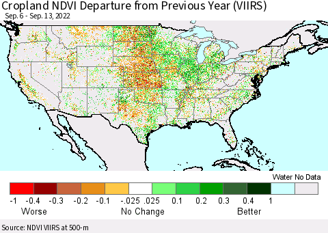 United States Cropland NDVI Departure from Previous Year (VIIRS) Thematic Map For 9/6/2022 - 9/13/2022
