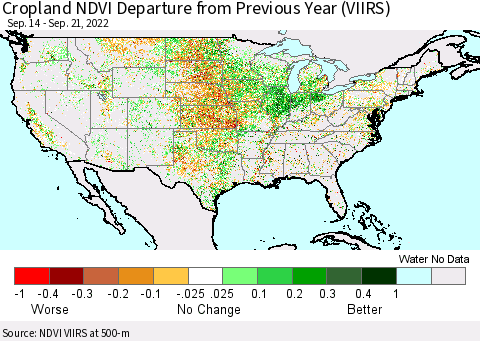 United States Cropland NDVI Departure from Previous Year (VIIRS) Thematic Map For 9/14/2022 - 9/21/2022