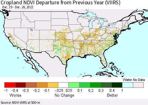 United States Cropland NDVI Departure from Previous Year (VIIRS) Thematic Map For 12/19/2022 - 12/26/2022