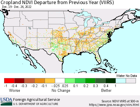 United States Cropland NDVI Departure from Previous Year (VIIRS) Thematic Map For 12/21/2022 - 12/31/2022