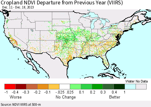 United States Cropland NDVI Departure from Previous Year (VIIRS) Thematic Map For 12/11/2023 - 12/18/2023
