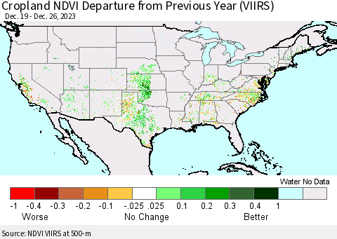 United States Cropland NDVI Departure from Previous Year (VIIRS) Thematic Map For 12/19/2023 - 12/26/2023