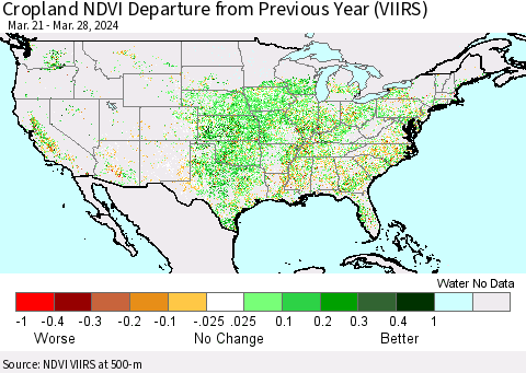 United States Cropland NDVI Departure from Previous Year (VIIRS) Thematic Map For 3/21/2024 - 3/28/2024