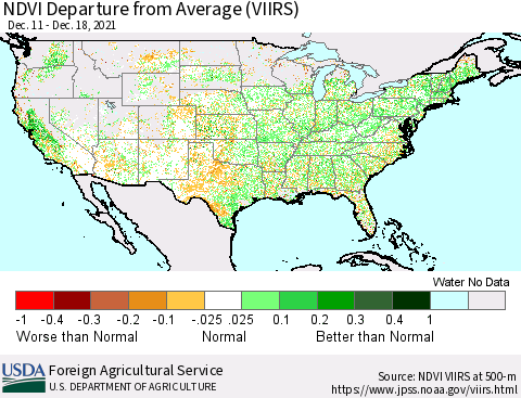 United States NDVI Departure from Average (VIIRS) Thematic Map For 12/11/2021 - 12/20/2021