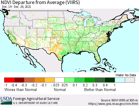 United States NDVI Departure from Average (VIIRS) Thematic Map For 12/21/2021 - 12/31/2021