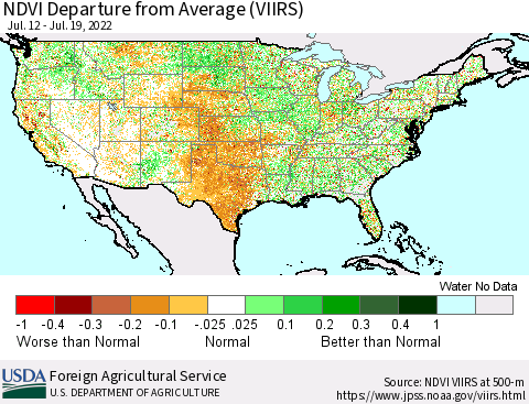 United States NDVI Departure from Average (VIIRS) Thematic Map For 7/11/2022 - 7/20/2022