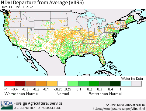 United States NDVI Departure from Average (VIIRS) Thematic Map For 12/11/2022 - 12/20/2022