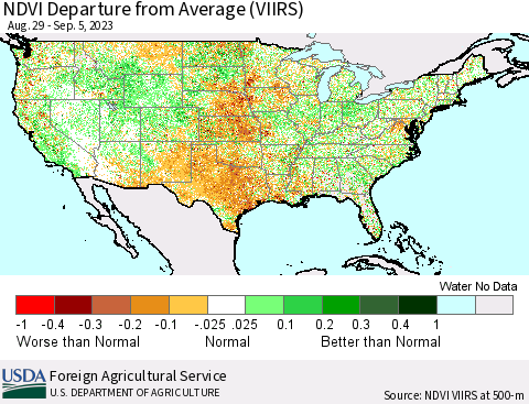 United States NDVI Departure from Average (VIIRS) Thematic Map For 9/1/2023 - 9/10/2023