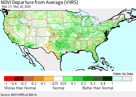 United States NDVI Departure from Average (VIIRS) Thematic Map For 3/13/2024 - 3/20/2024