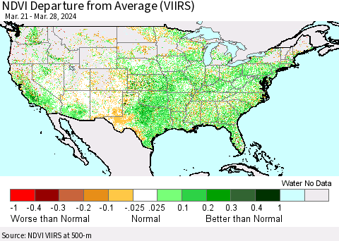 United States NDVI Departure from Average (VIIRS) Thematic Map For 3/21/2024 - 3/28/2024