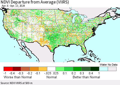 United States NDVI Departure from Average (VIIRS) Thematic Map For 4/6/2024 - 4/13/2024