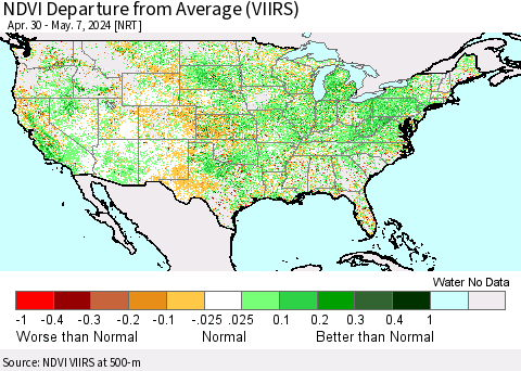 United States NDVI Departure from Average (VIIRS) Thematic Map For 4/30/2024 - 5/7/2024