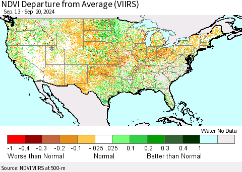 United States NDVI Departure from Average (VIIRS) Thematic Map For 9/13/2024 - 9/20/2024