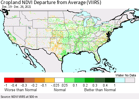 United States Cropland NDVI Departure from Average (VIIRS) Thematic Map For 12/19/2021 - 12/26/2021