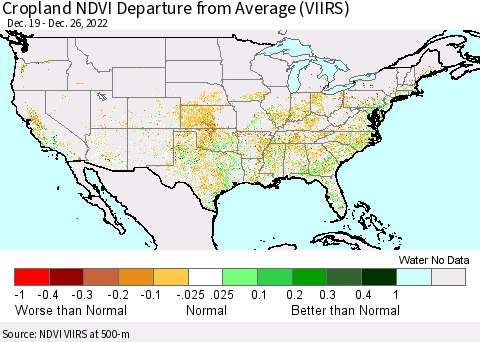 United States Cropland NDVI Departure from Average (VIIRS) Thematic Map For 12/19/2022 - 12/26/2022