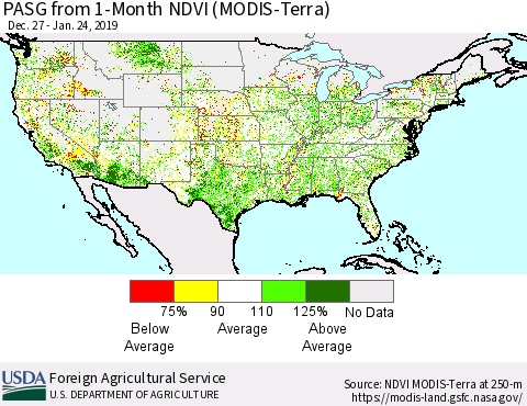 United States PASG from 1-Month NDVI (Terra-MODIS) Thematic Map For 1/21/2019 - 1/31/2019