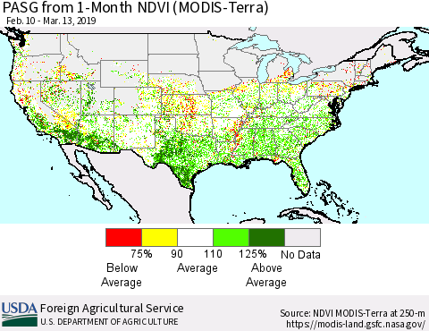 United States PASG from 1-Month NDVI (Terra-MODIS) Thematic Map For 3/11/2019 - 3/20/2019