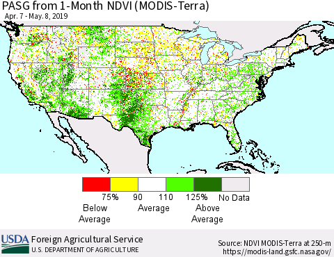United States PASG from 1-Month NDVI (Terra-MODIS) Thematic Map For 5/1/2019 - 5/10/2019