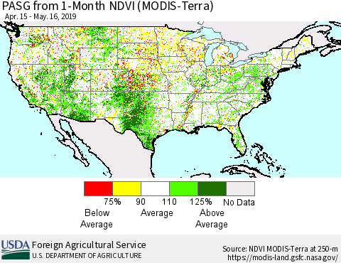 United States PASG from 1-Month NDVI (Terra-MODIS) Thematic Map For 5/11/2019 - 5/20/2019