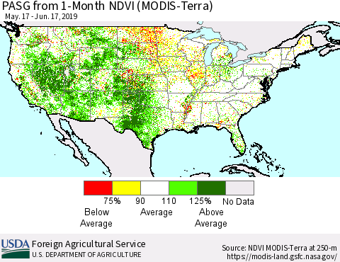 United States PASG from 1-Month NDVI (Terra-MODIS) Thematic Map For 6/11/2019 - 6/20/2019