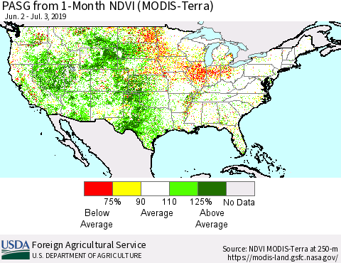 United States PASG from 1-Month NDVI (Terra-MODIS) Thematic Map For 7/1/2019 - 7/10/2019
