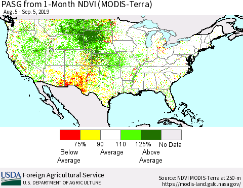 United States PASG from 1-Month NDVI (Terra-MODIS) Thematic Map For 9/1/2019 - 9/10/2019