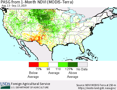 United States PASG from 1-Month NDVI (Terra-MODIS) Thematic Map For 9/11/2019 - 9/20/2019