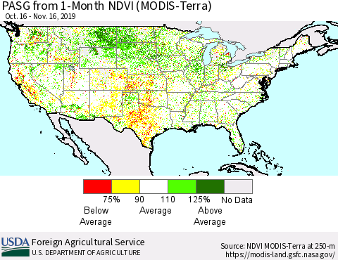 United States PASG from 1-Month NDVI (Terra-MODIS) Thematic Map For 11/11/2019 - 11/20/2019