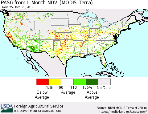 United States PASG from 1-Month NDVI (Terra-MODIS) Thematic Map For 12/21/2019 - 12/31/2019