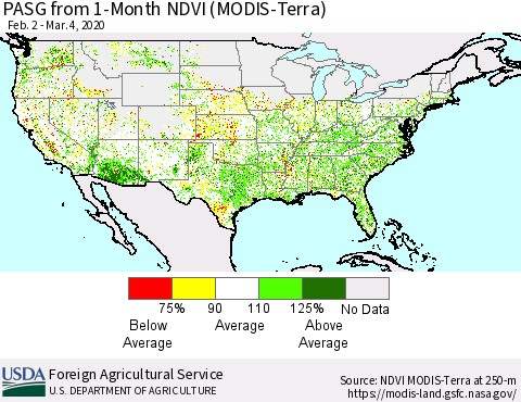United States PASG from 1-Month NDVI (Terra-MODIS) Thematic Map For 3/1/2020 - 3/10/2020