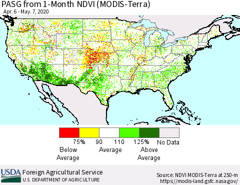 United States PASG from 1-Month NDVI (Terra-MODIS) Thematic Map For 5/1/2020 - 5/10/2020