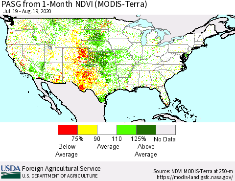 United States PASG from 1-Month NDVI (Terra-MODIS) Thematic Map For 8/11/2020 - 8/20/2020