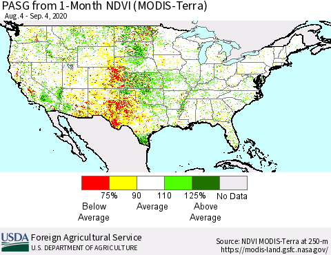 United States PASG from 1-Month NDVI (Terra-MODIS) Thematic Map For 9/1/2020 - 9/10/2020