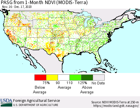 United States PASG from 1-Month NDVI (MODIS-Terra) Thematic Map For 12/11/2020 - 12/20/2020