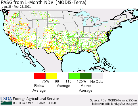 United States PASG from 1-Month NDVI (Terra-MODIS) Thematic Map For 2/21/2021 - 2/28/2021