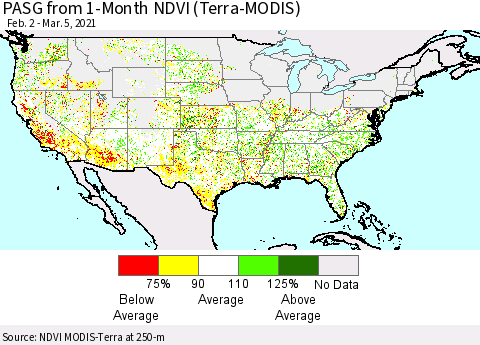 United States PASG from 1-Month NDVI (Terra-MODIS) Thematic Map For 2/26/2021 - 3/5/2021